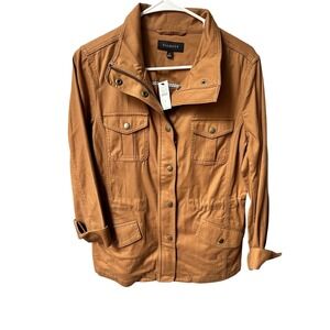 Talbots Womens Jacket Size S Brown Utility Military Style Full Zip Snap $139.00